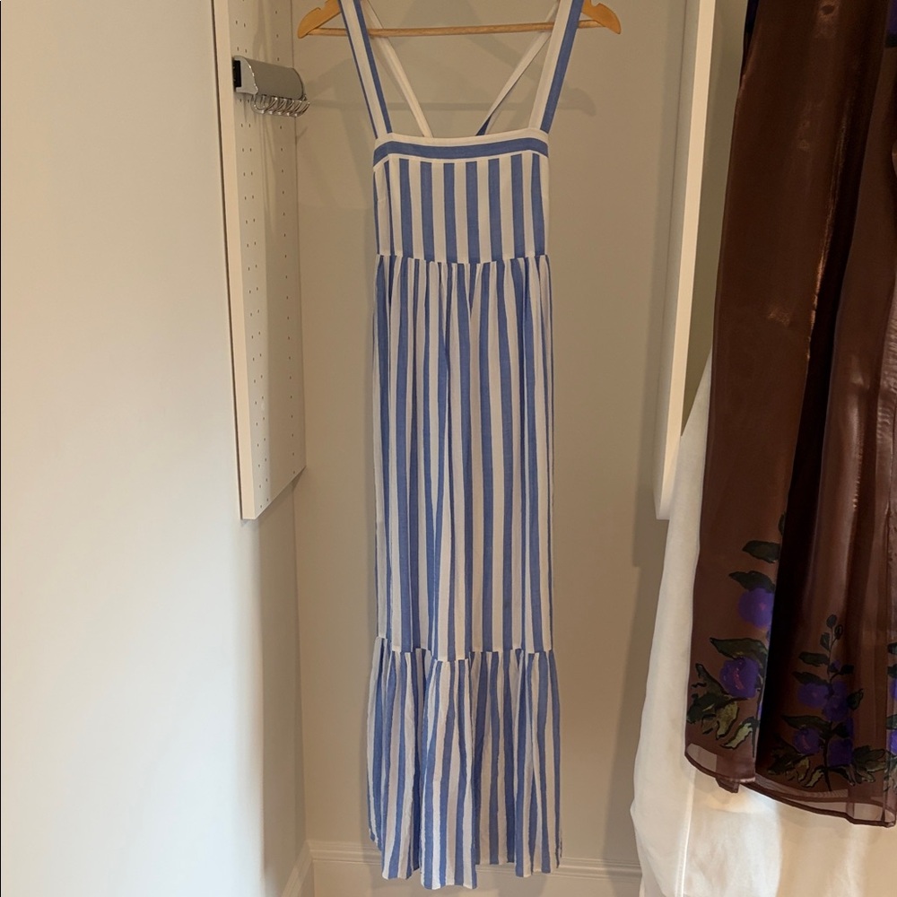 English Factory Blue and White Striped Maxi Dress
